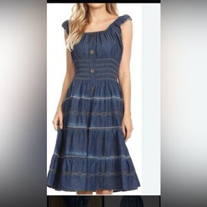 Lapis Navy Midi Dress with Button Accents
